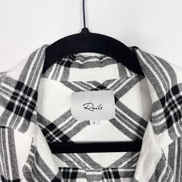 Rails Small White Black Long Sleeve Short Set Onyx Plaid Top Button Down Flannel - Picture 6 of 8